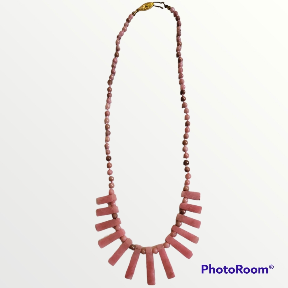 Vintage 90's Handmade Pink Quarts Beaded Necklace